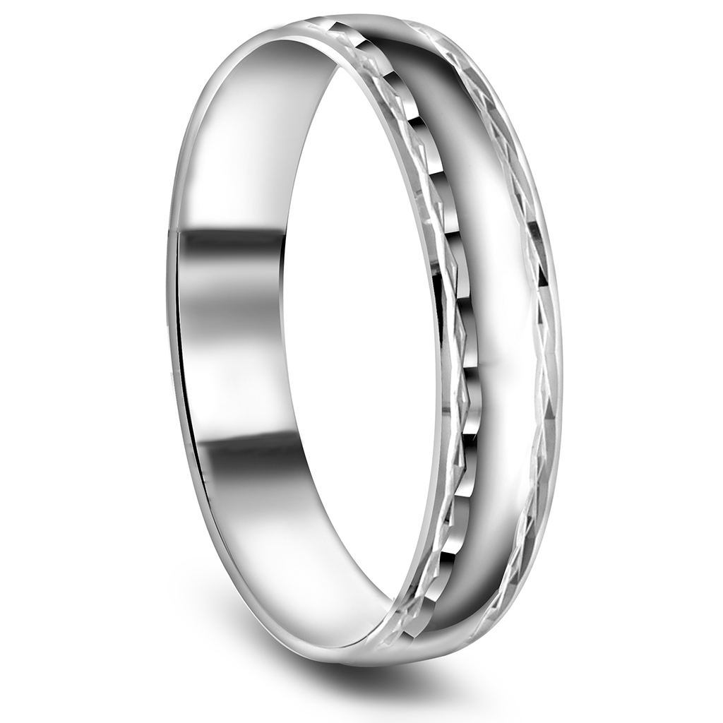Giftering i 585 hvitt gull med mønster | 4,5 mm bredde