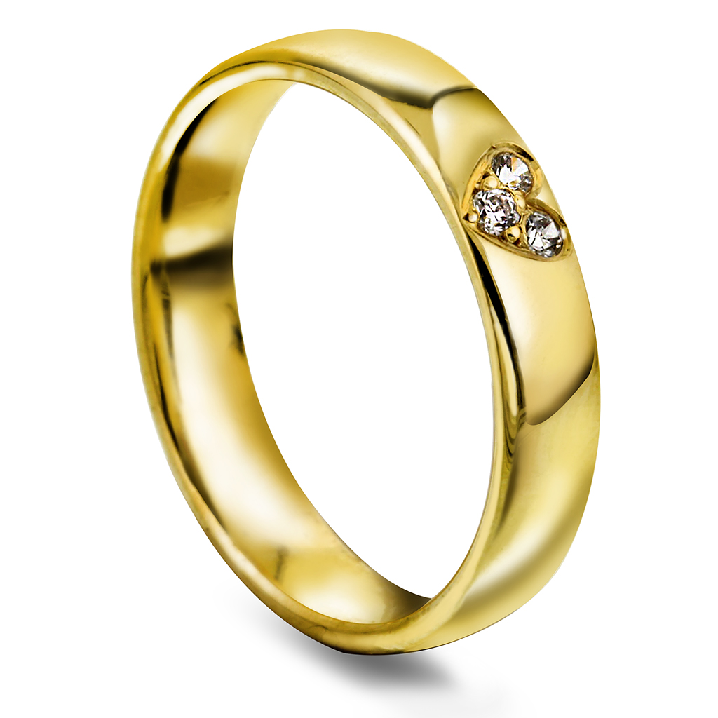 Giftering i 585 gult gull med diamanter og hjerte 0,06 CT | 4 mm bredde