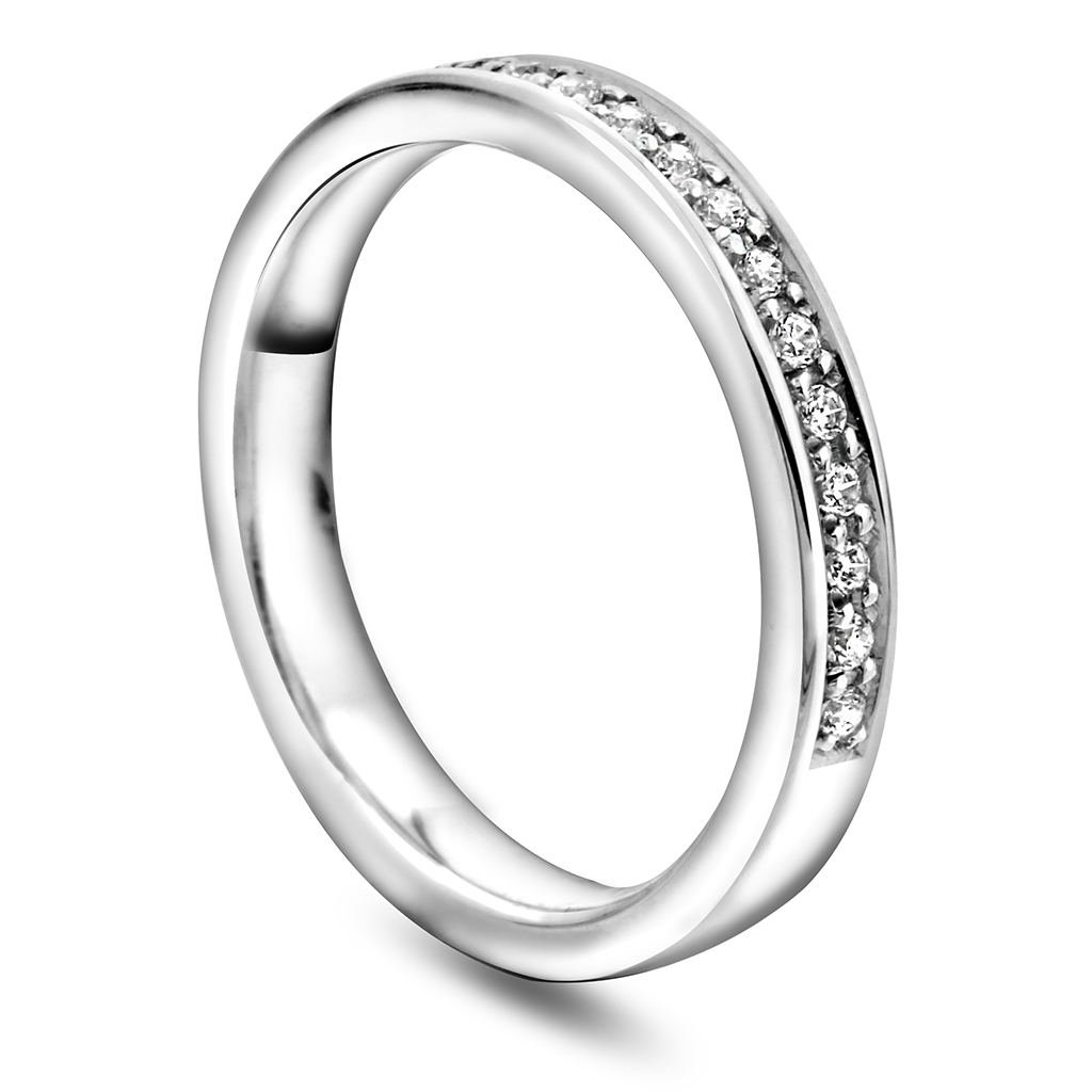Giftering i 585 hvitt gull med diamanter 0,15 CT | 3 mm bredde