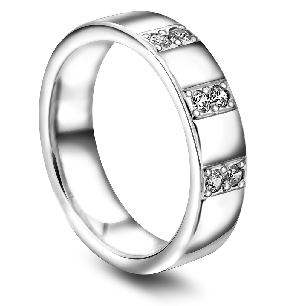 Giftering i 585 hvitt gull med diamanter 0,18 CT | 5 mm bredde