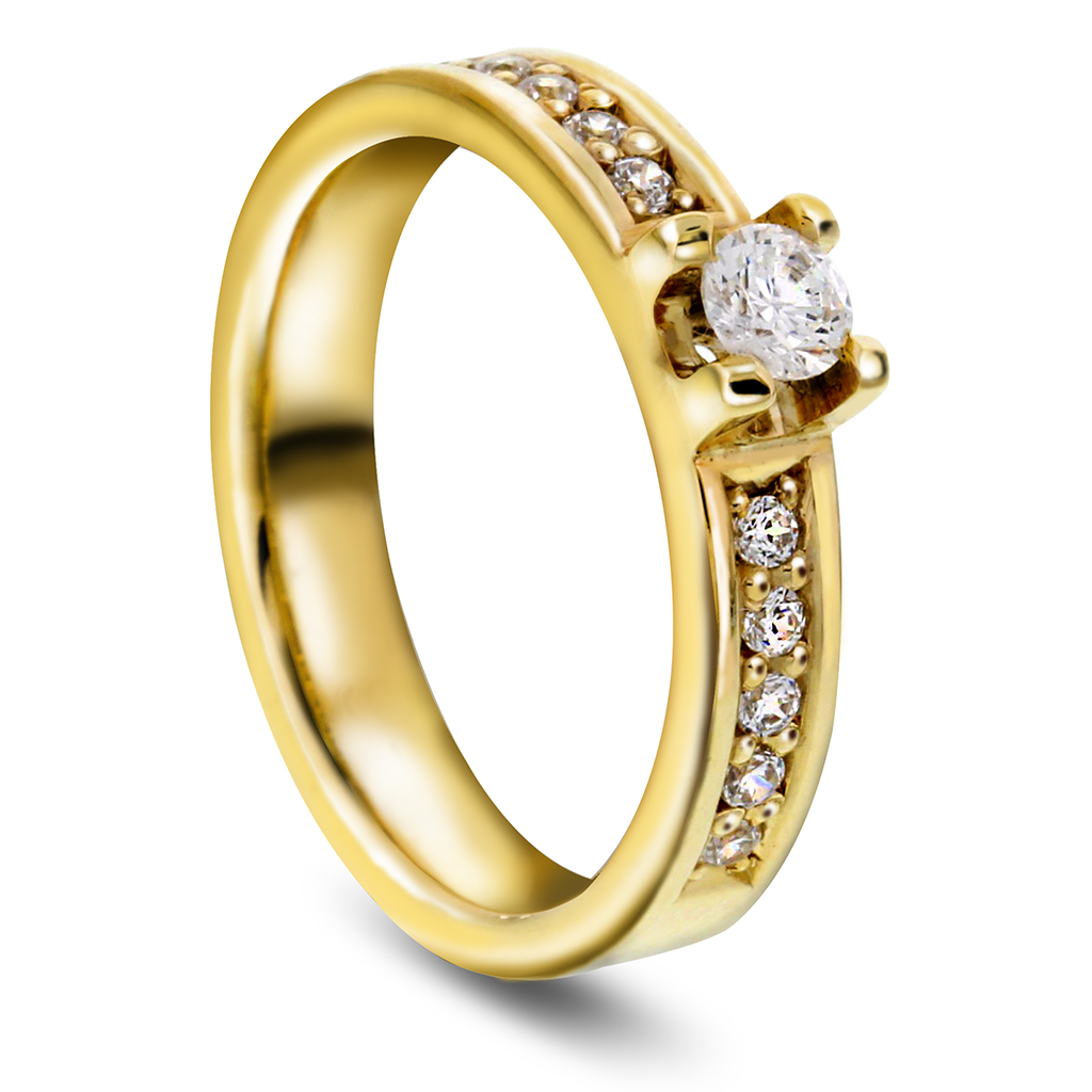Giftering i 585 gult gull med diamanter 0,40 CT | 4 mm bredde