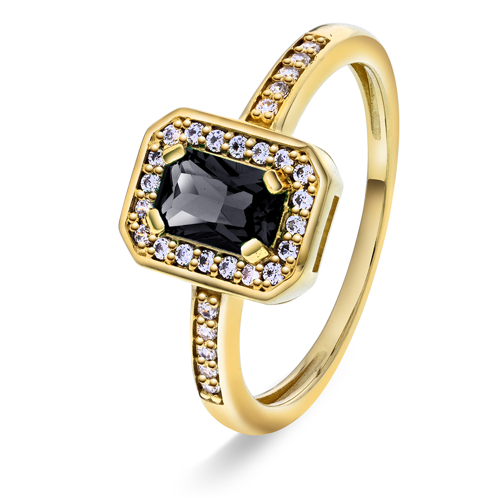 Pan Jewelry, Ring i forgylt 925 sølv med sort zirkonia