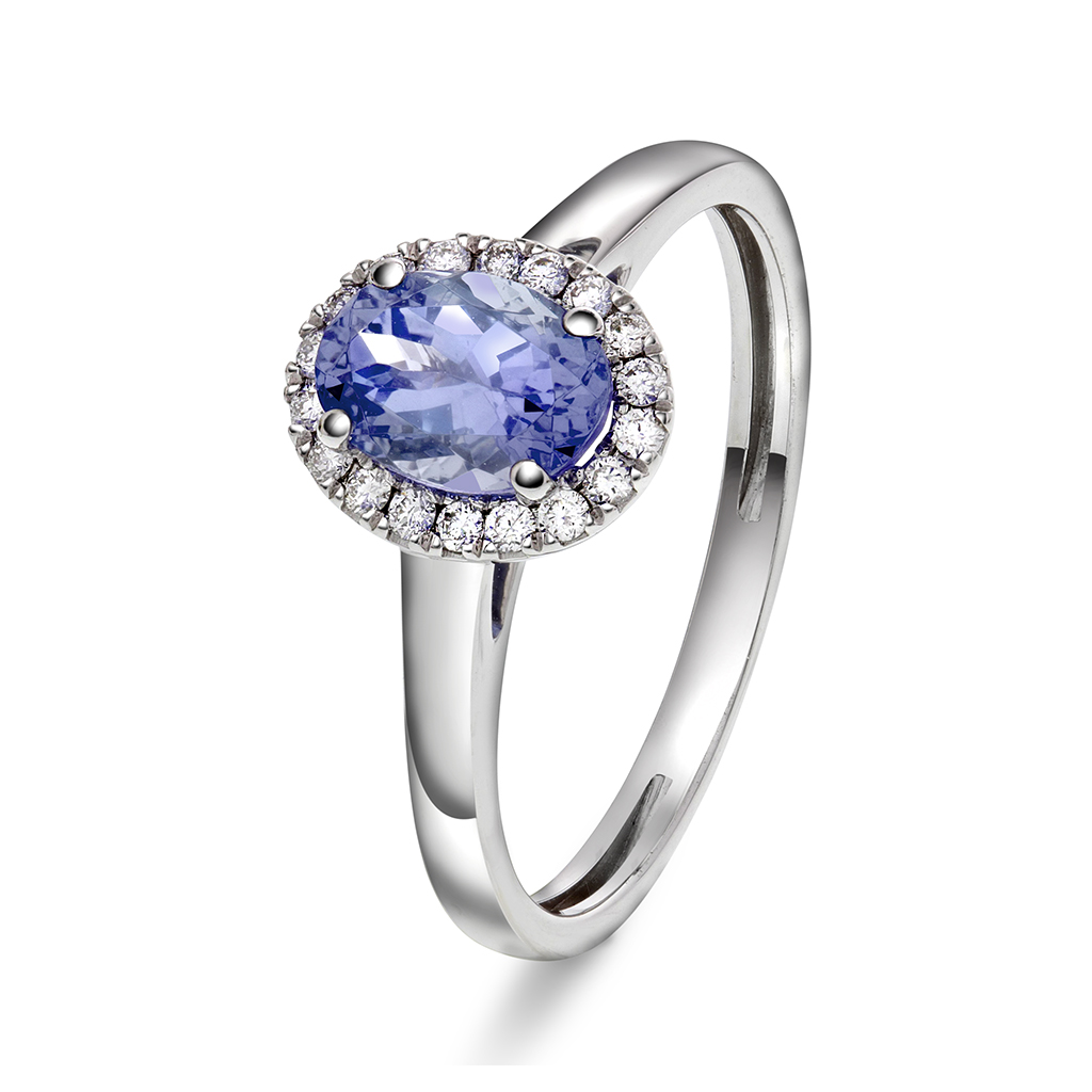 Pan Jewelry, Ring i 585 hvitt gull med diamanter 0,12 ct og tanzanitt