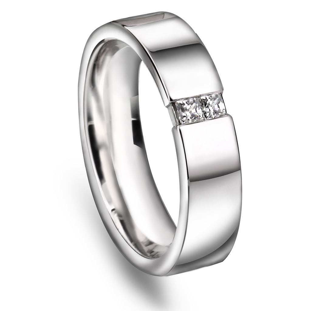 Giftering i 585 hvitt gull med diamanter 0,10 ct W/VS | 5 mm bredde