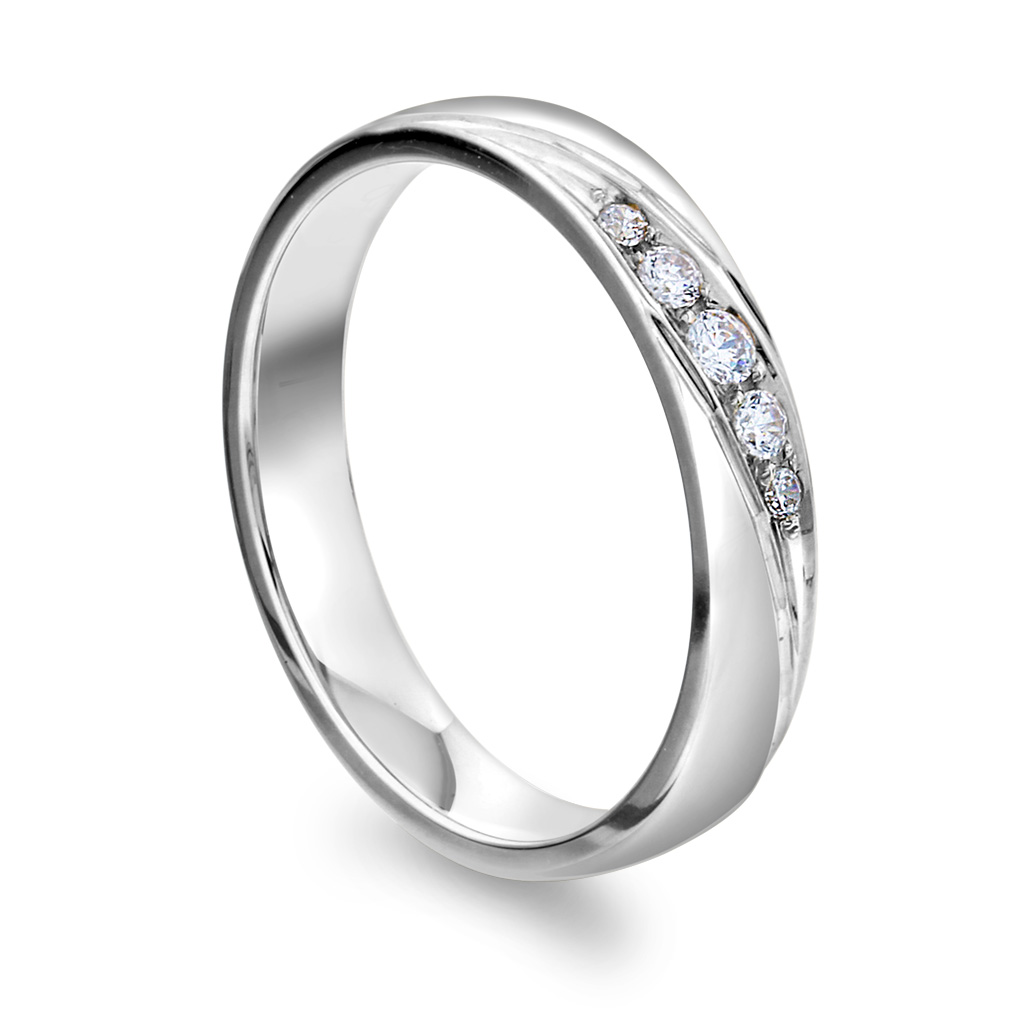 Giftering i 585 hvitt gull med diamanter 0,09 ct | 3,5 mm bredde