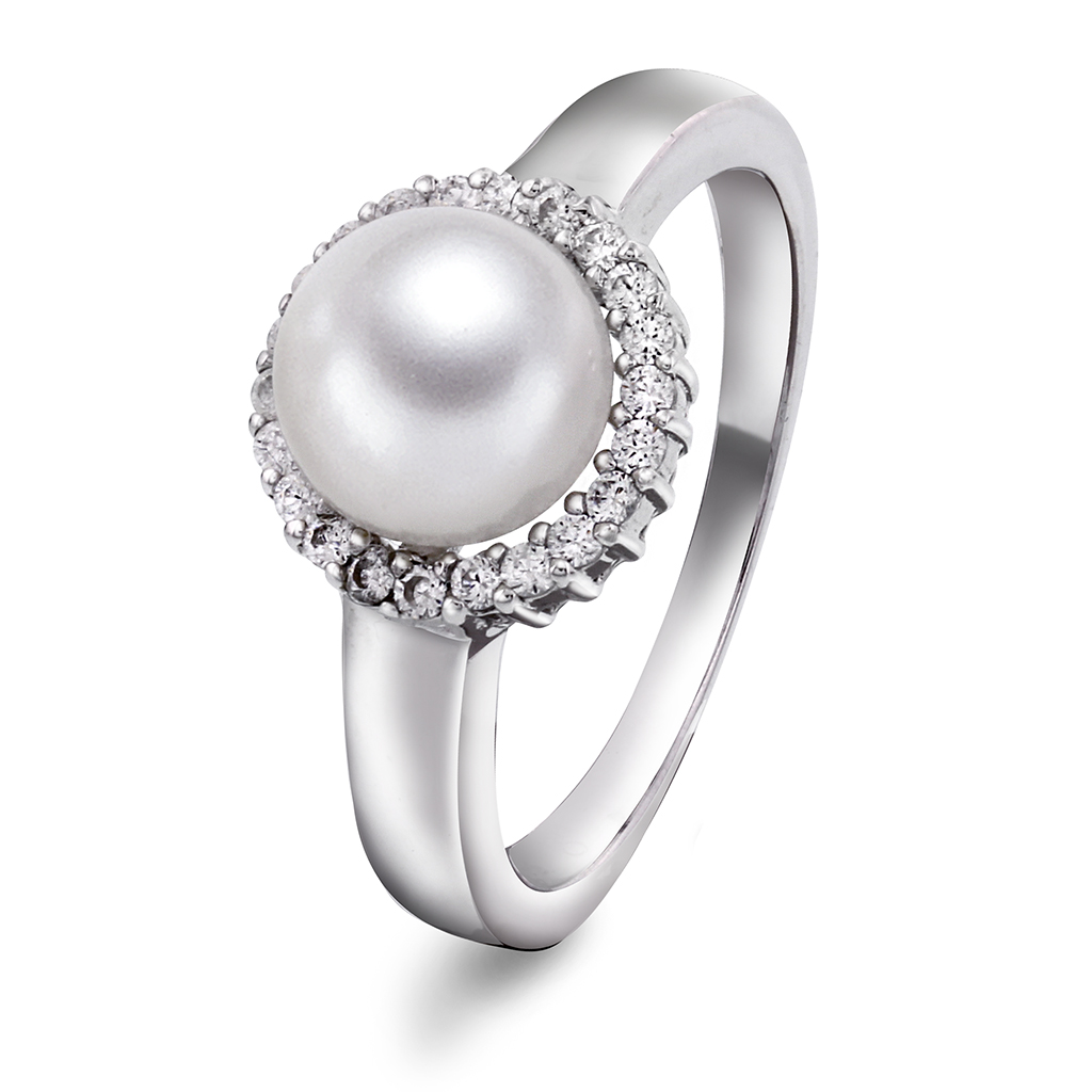 Pan Jewelry, Ring i 925 sølv med ferskvannsperle og zirkonia