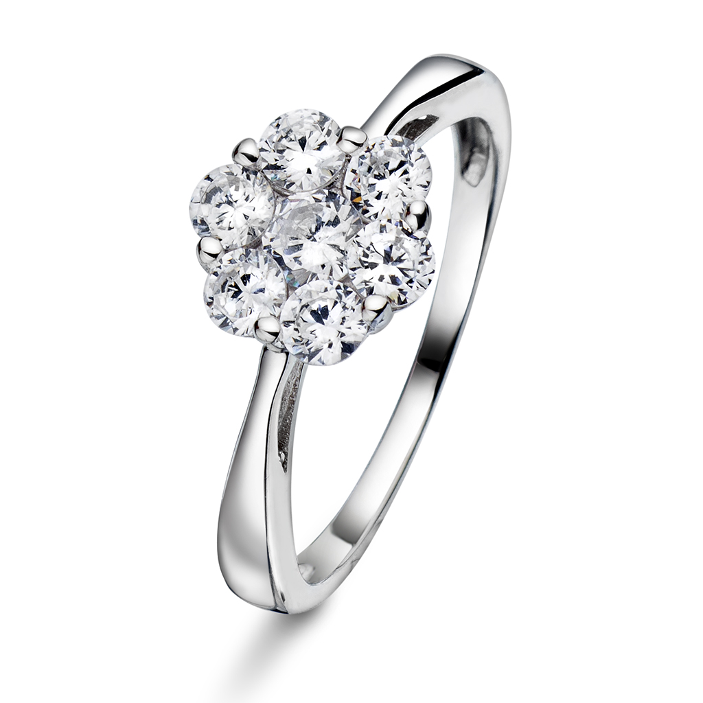 Ring i 925 sølv med zirkonia og rosett