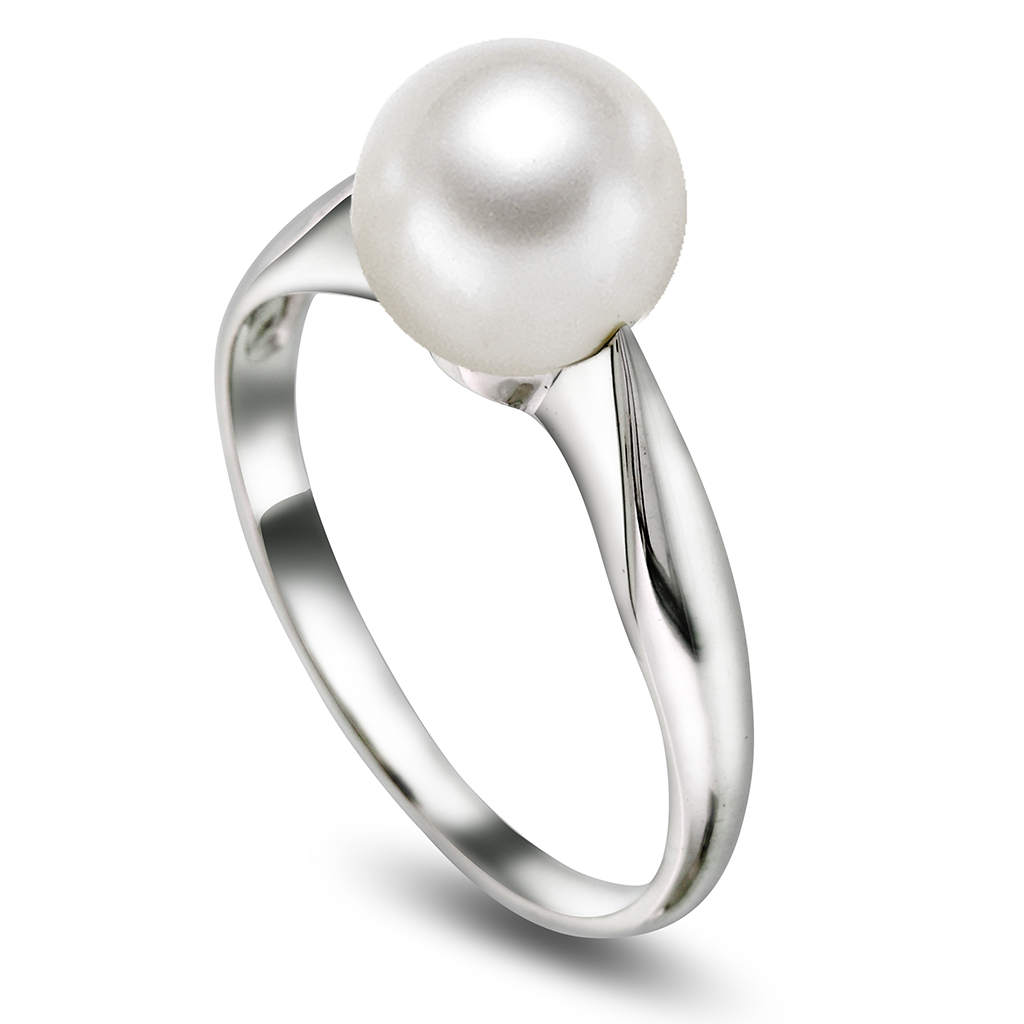 Pan Jewelry, Ring i 585 hvitt gull med kultivert ferskvannsperle