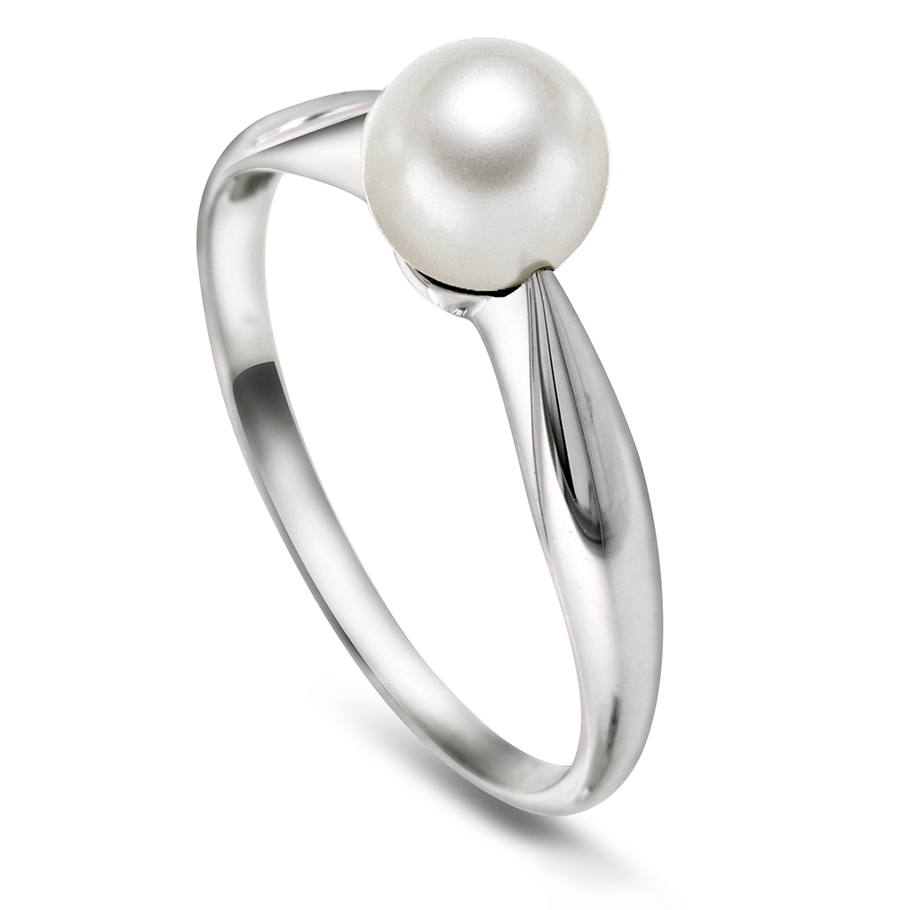Ring i 585 hvitt gull med kultivert ferskvannsperle