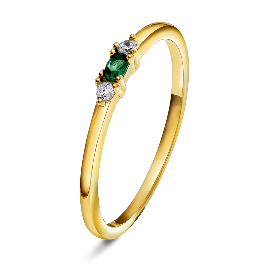 Ring i 925 sølv med zirkonia og grønn sten