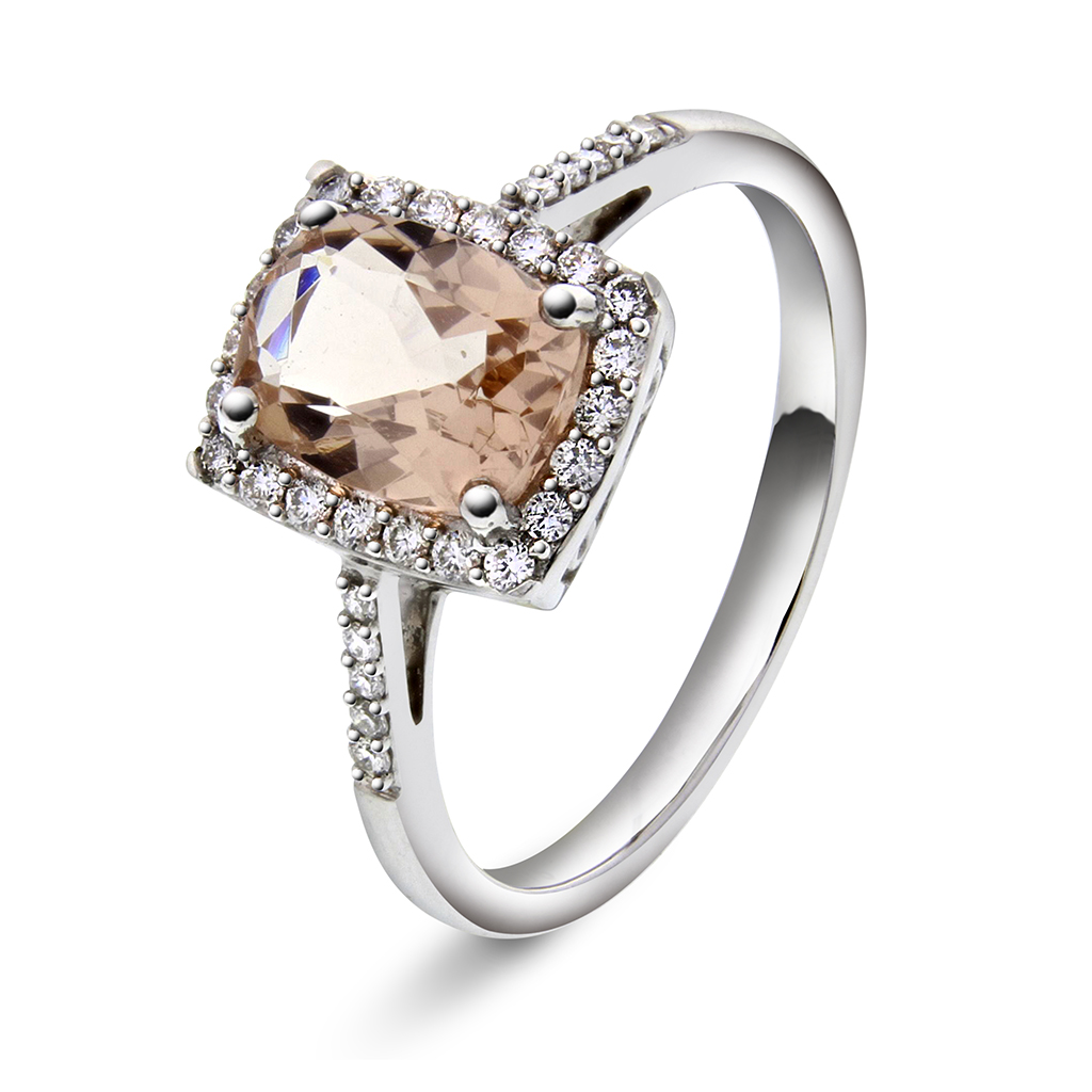 Jacqueline diamantring i 375 hvitt gull 0,20 ct med morganitt