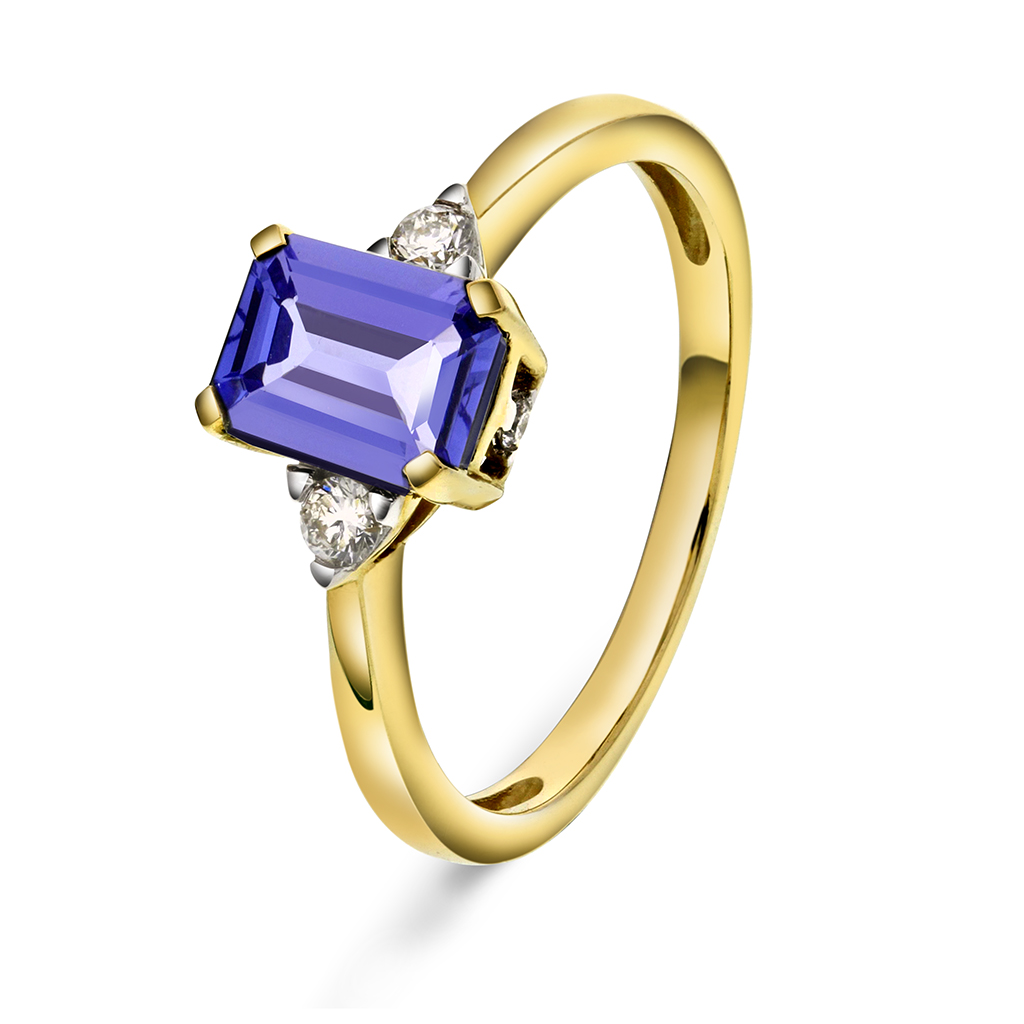Michelle diamantring i 585 gult gull 0,10 ct med tanzanitt