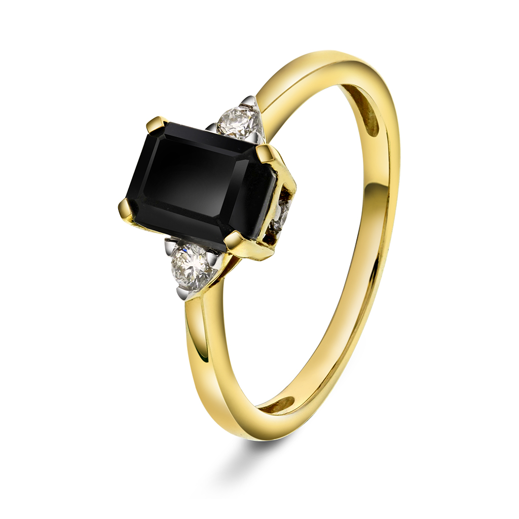 Michelle diamantring i 585 gult gull 0,10 ct med sort onyx