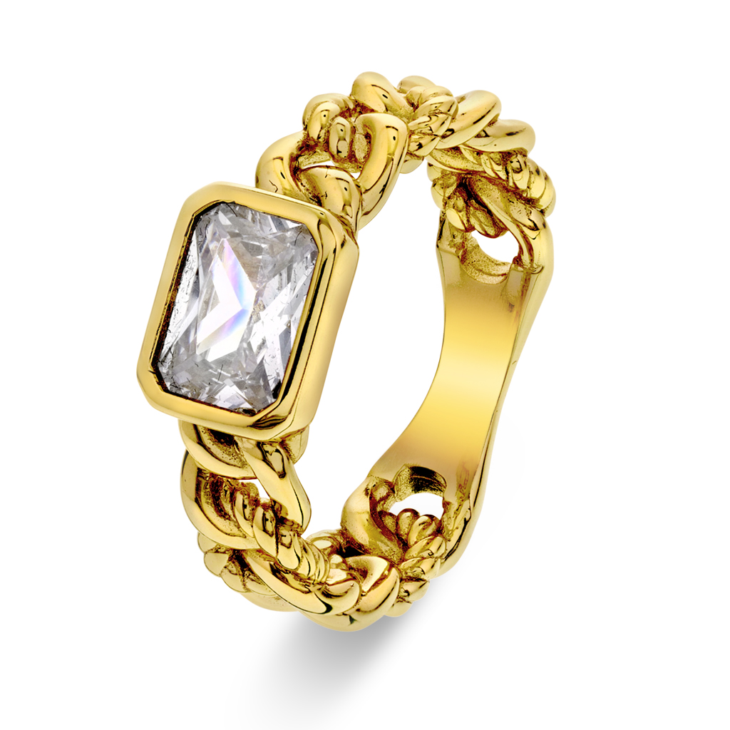 Pan Jewelry, Ring i forgylt 925 sølv med hvit zirkonia