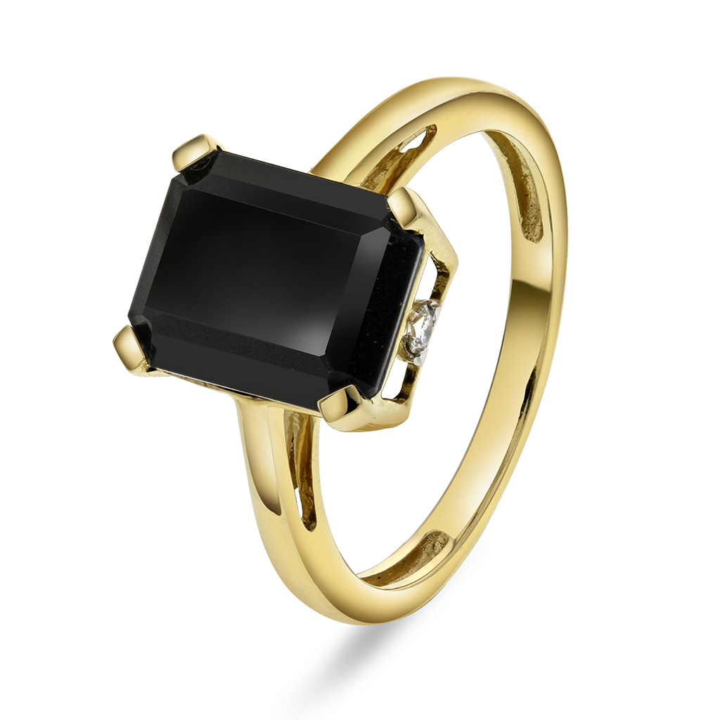 Michelle diamantring i 585 gult gull 0,04 ct med sort onyx