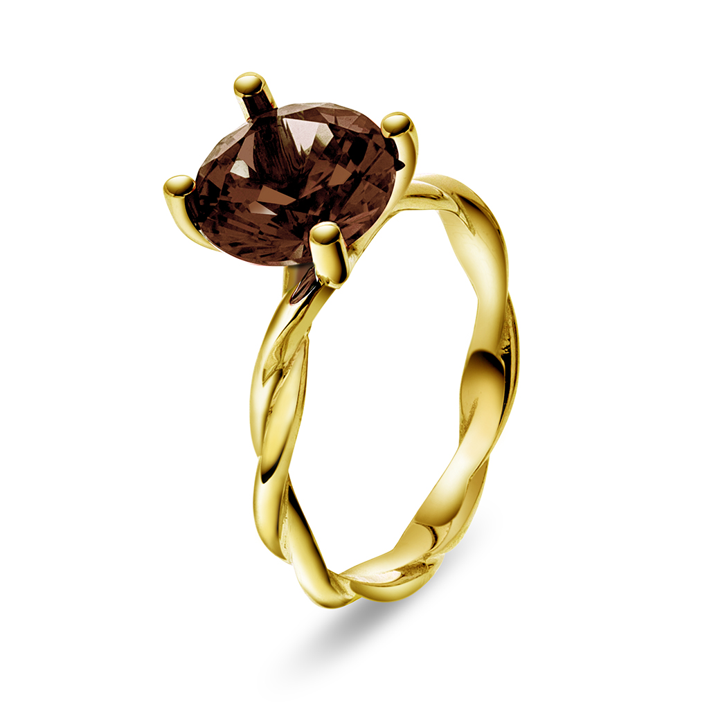 Pan Jewelry Drops, Ring i 585 gult gull med Røykkvarts