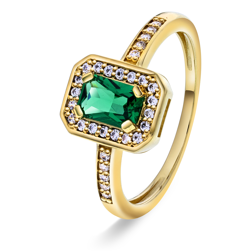 Pan Jewelry, Ring i forgylt 925 sølv med grønn zirkonia