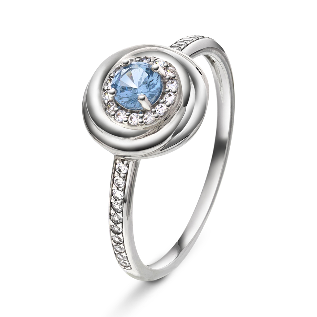 Pan Jewelry, Ring i 925 rhodinert sølv med blå og hvit zirkonia