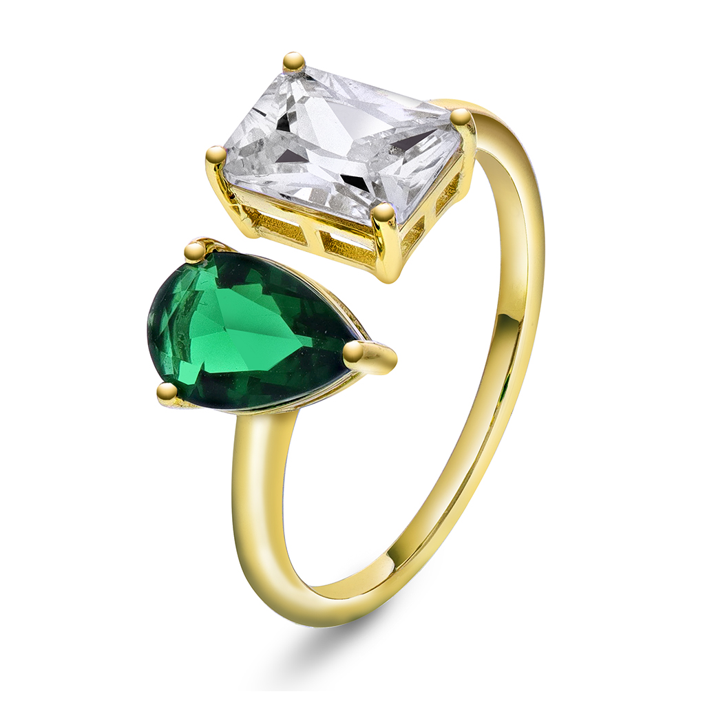 Viva Vegas ring i 925 forgylt sølv med hvit og grønn zirkonia