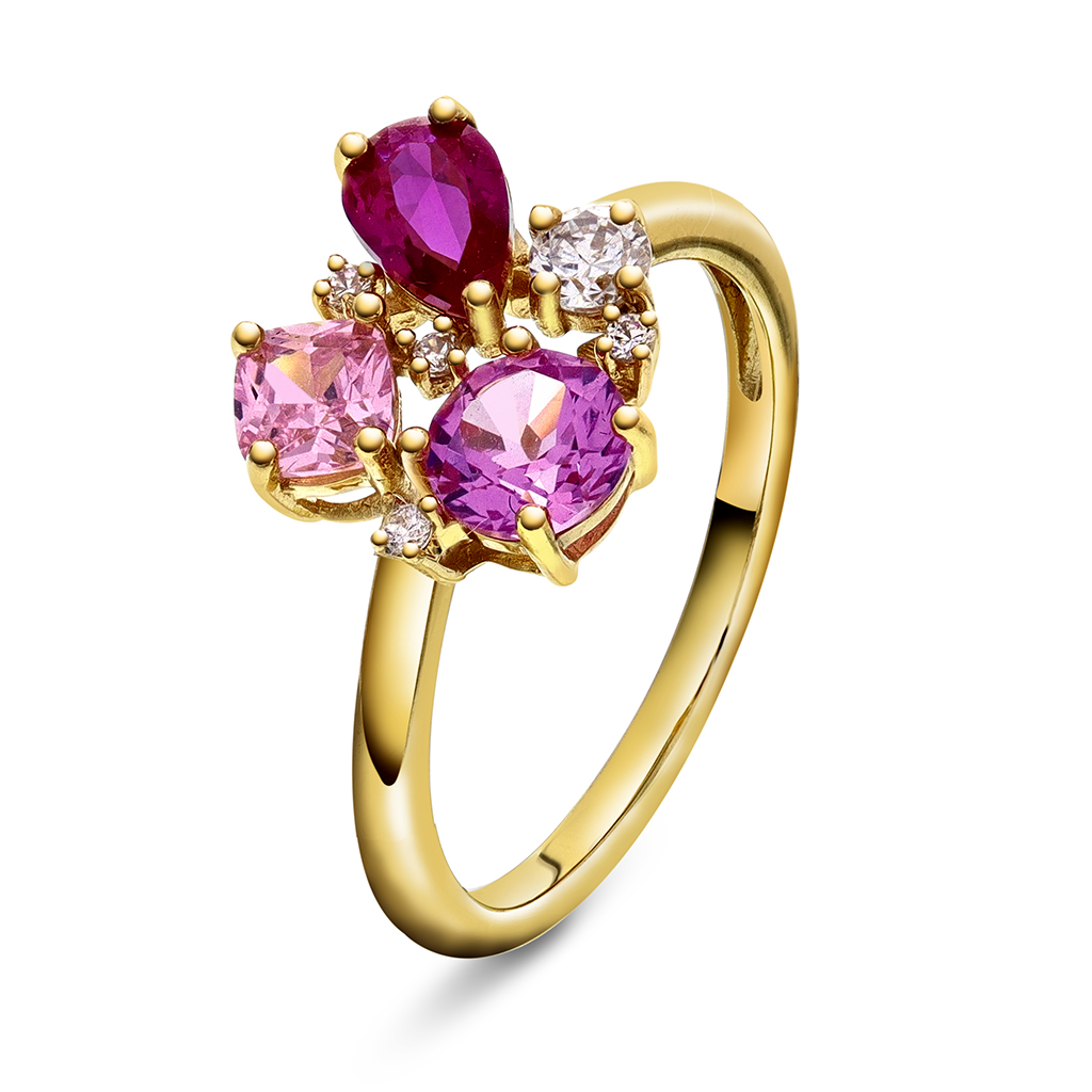 Ring i 925 forgylt sølv med rosa zirkonia
