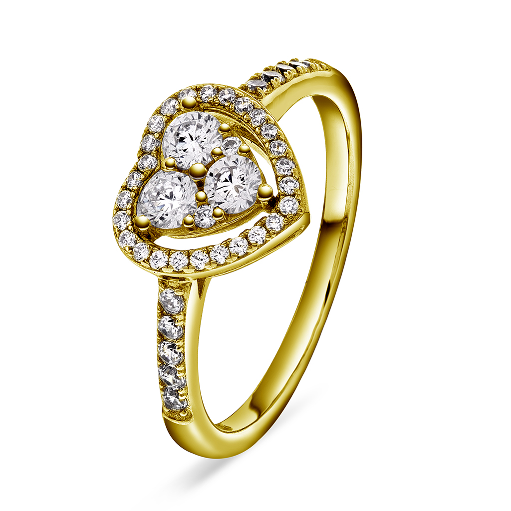 Ring med hjerte i 925 forgylt sølv med zirkonia